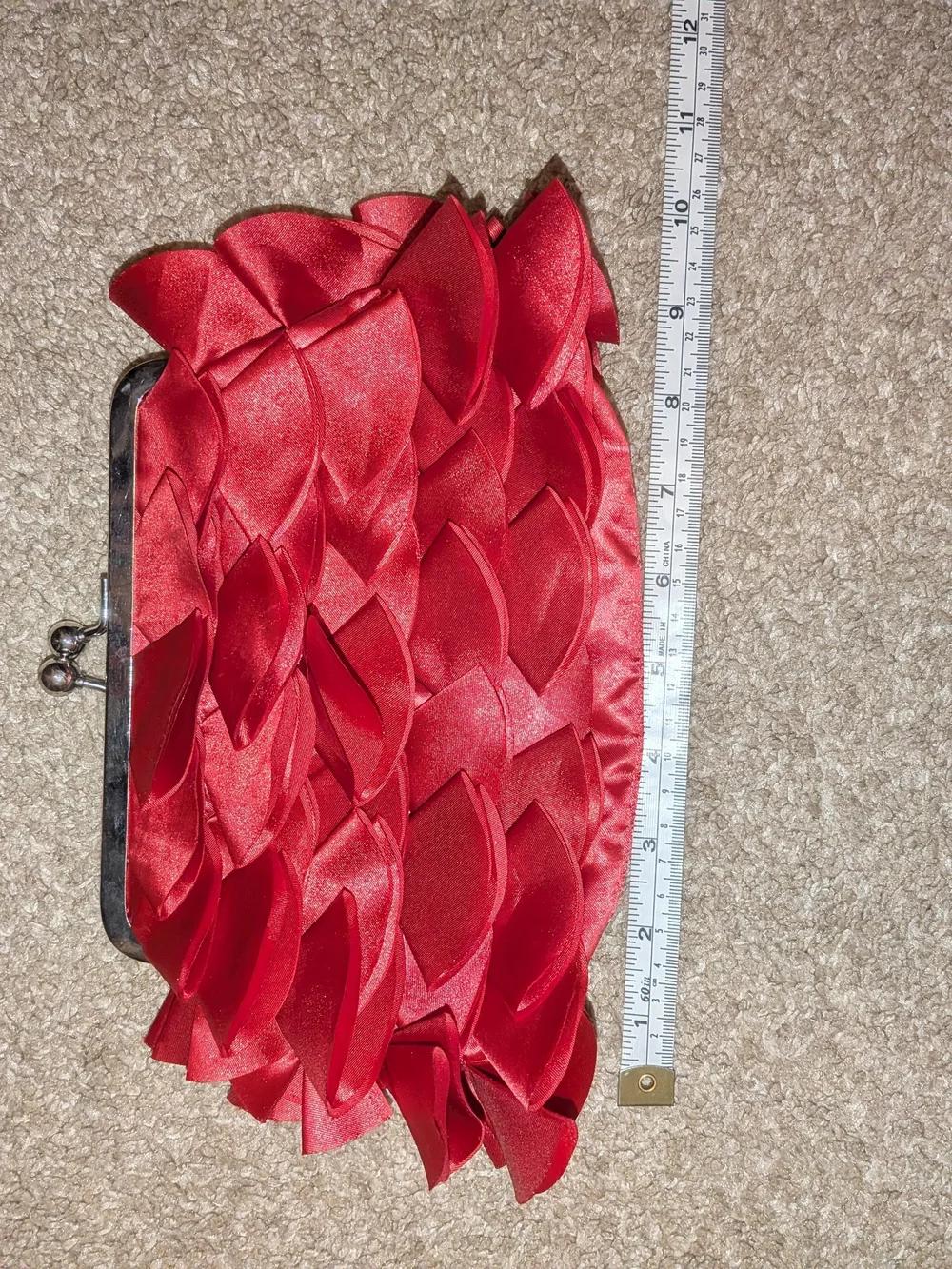 Red Ruffle Petal Satin Clutch Handbag By Walgreens